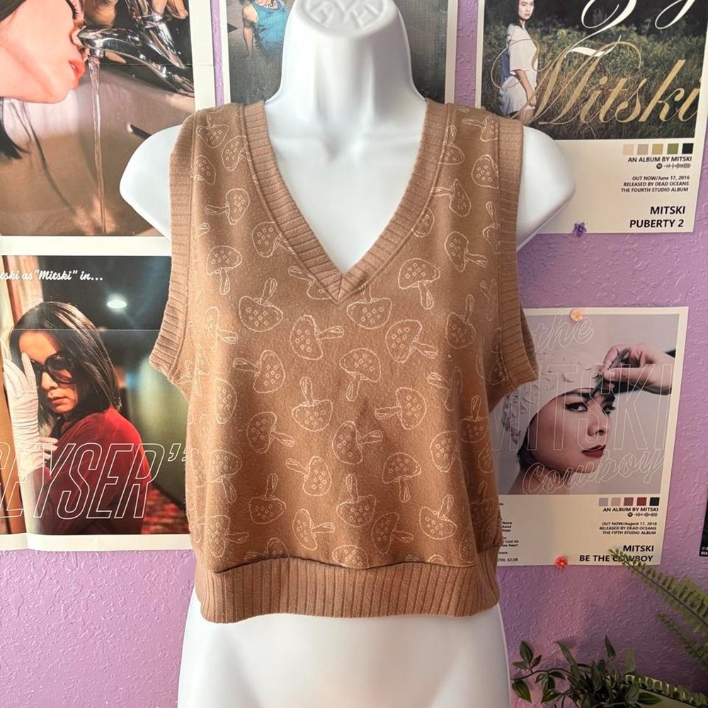 Cottagecore Mushroom Sweater Vest Size XL